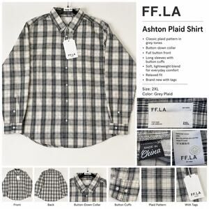 FF.LA Ashton Plaid Button Down Shirt Men's 2XL Gray White Long Sleeve NWT